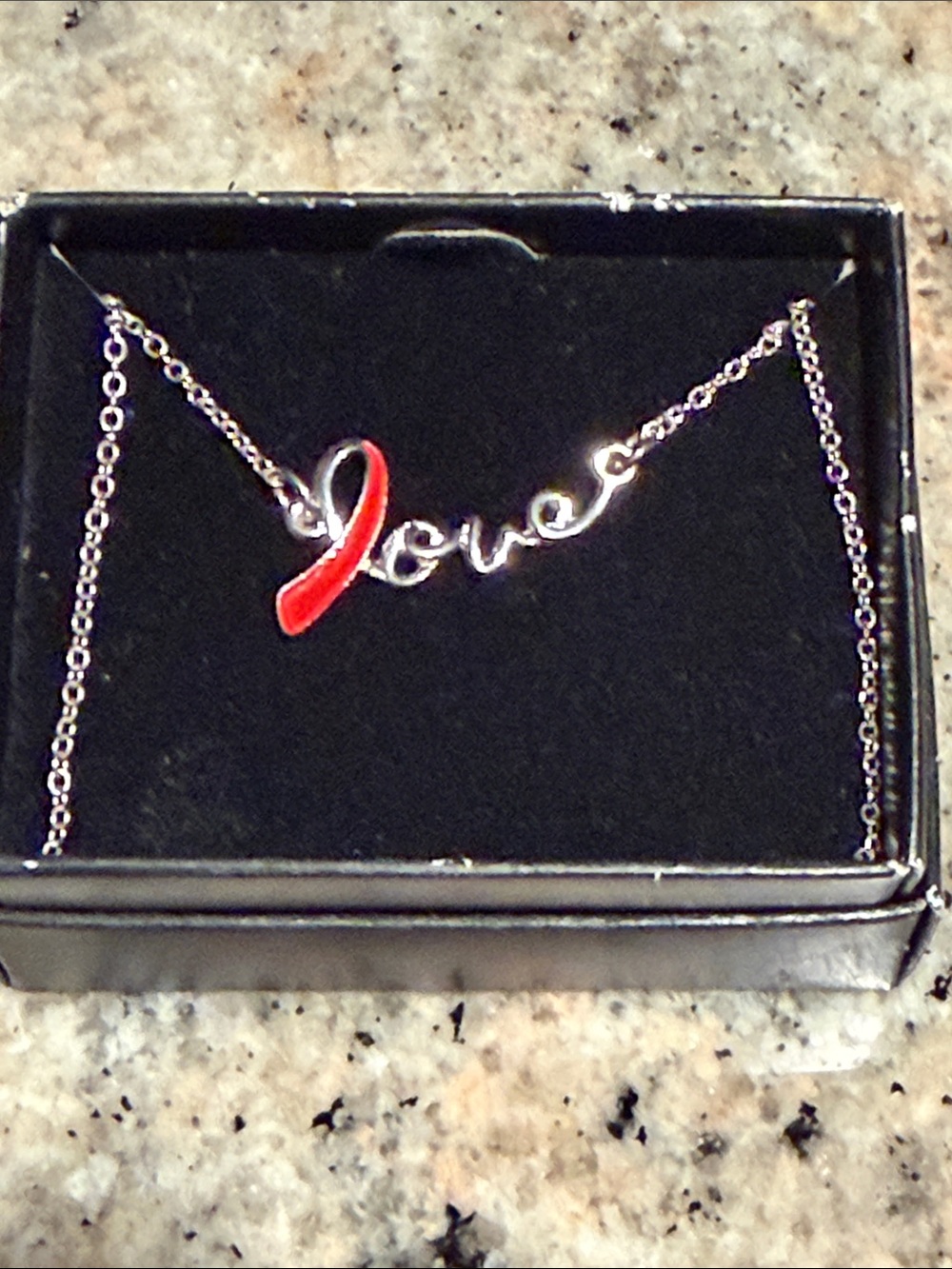 Silver Script 'Love' Necklace with Red Accent